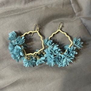 Floral Gold and Blue Earrings